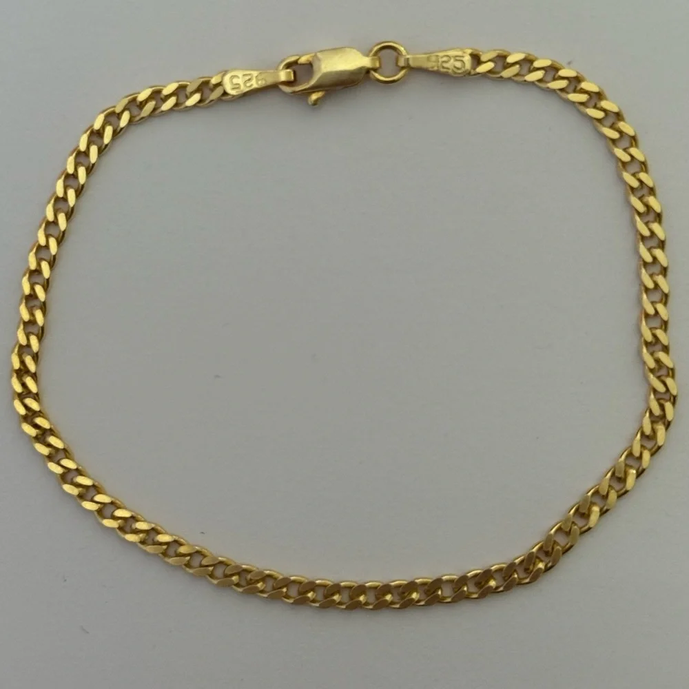 925 Silver 7.5” 3mm bracelet cuban chain 18k yellow gold plated Unisex